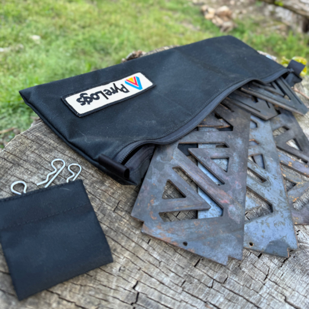 Black cloth with a brand logo on a wooden surface outdoors